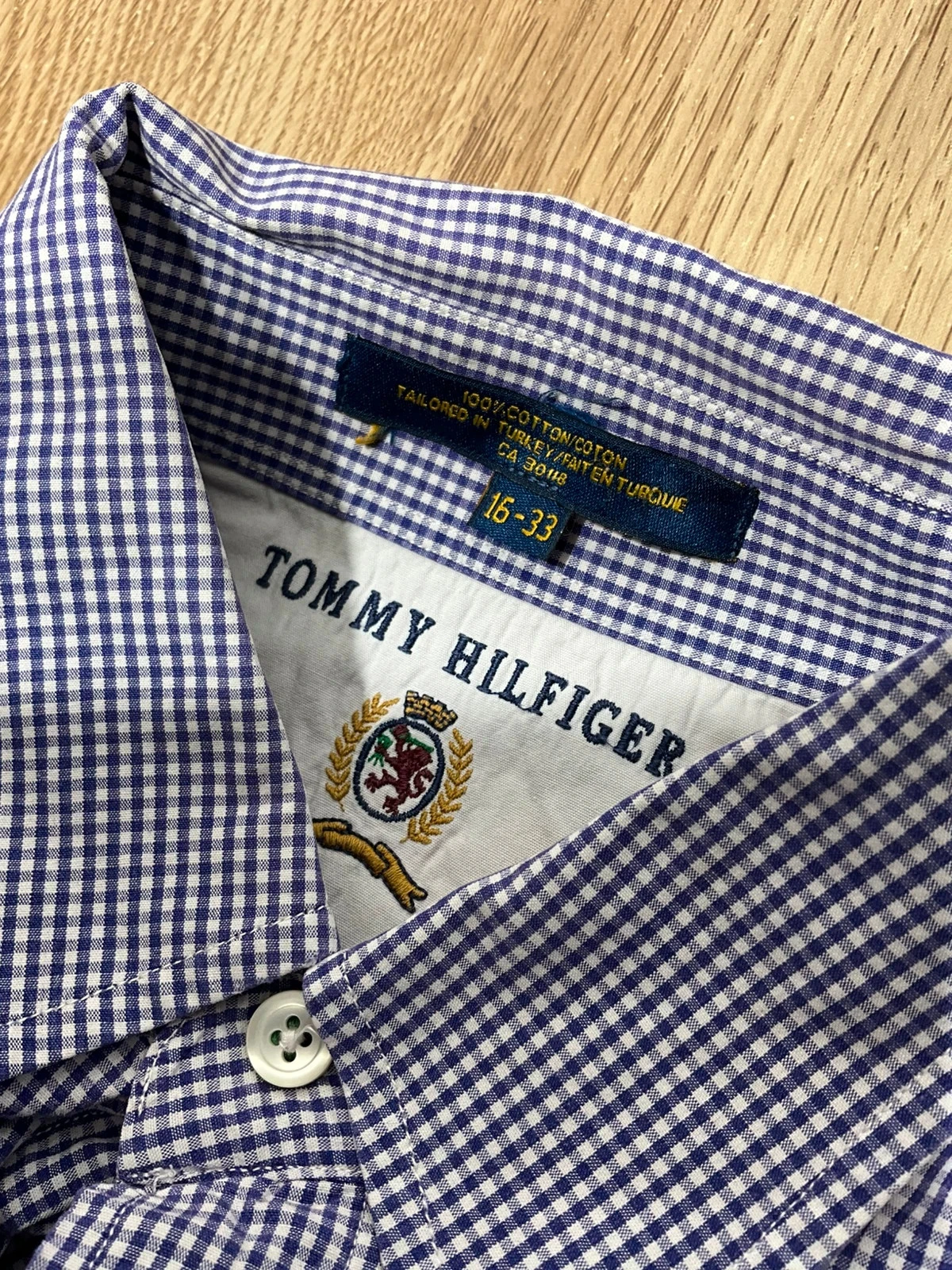 Chemise Tommy Hilfiger Crest 16-33 Vintage 100% Coton Vichy Bleu Marine – photo 5